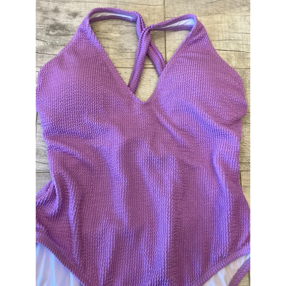 Becca‎ by Rebecca Virtue Purple Textured One Piece Swimsuit V-Neck XXL 1611431 - Picture 5 of 11